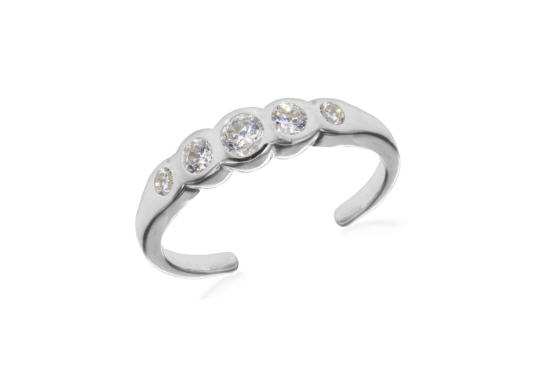 Sterling Silver 5-Zirconia Open Toe Ring