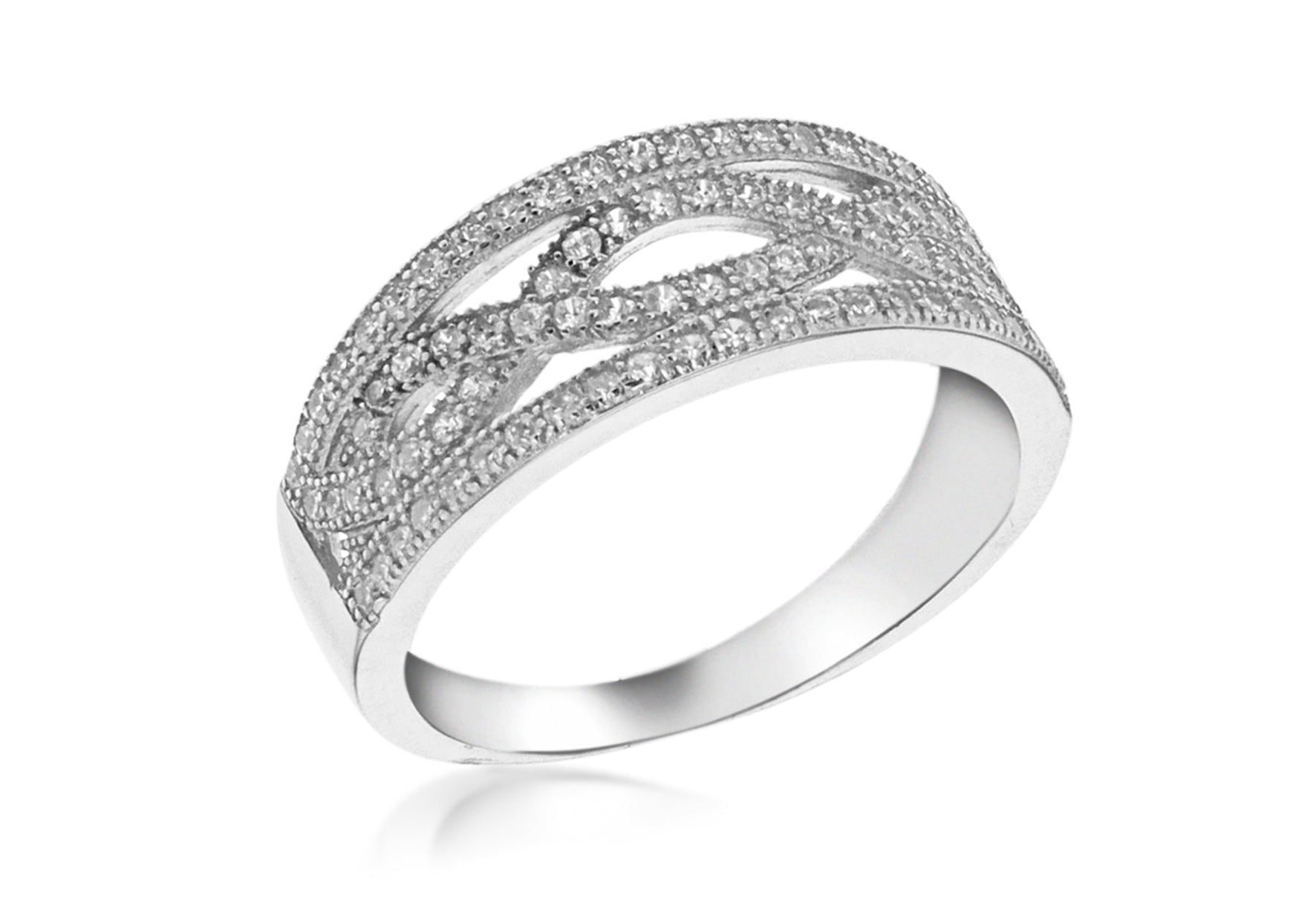 Sterling Silver Rhodium Zirconia Stone Set Elliptic Ring