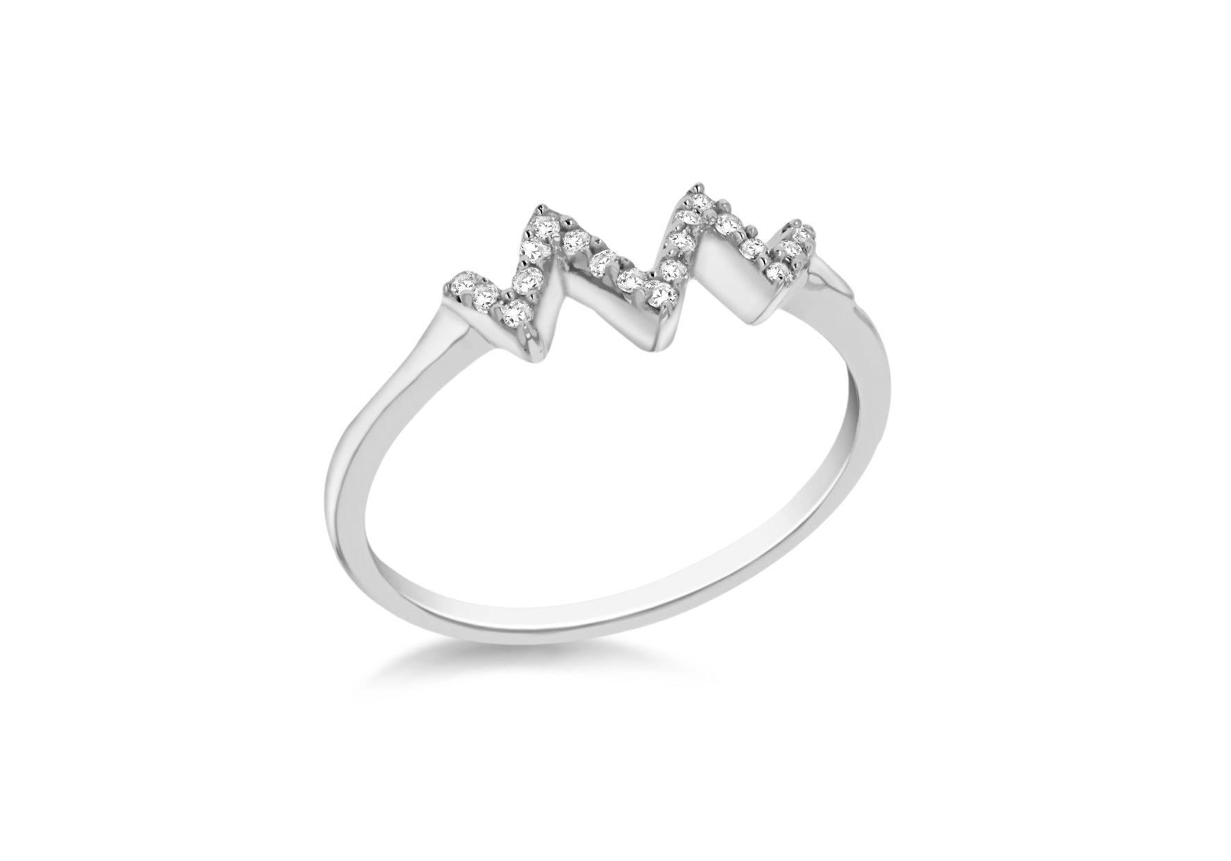 Sterling Silver Rhodium Plated Zirconia Wave Ring
