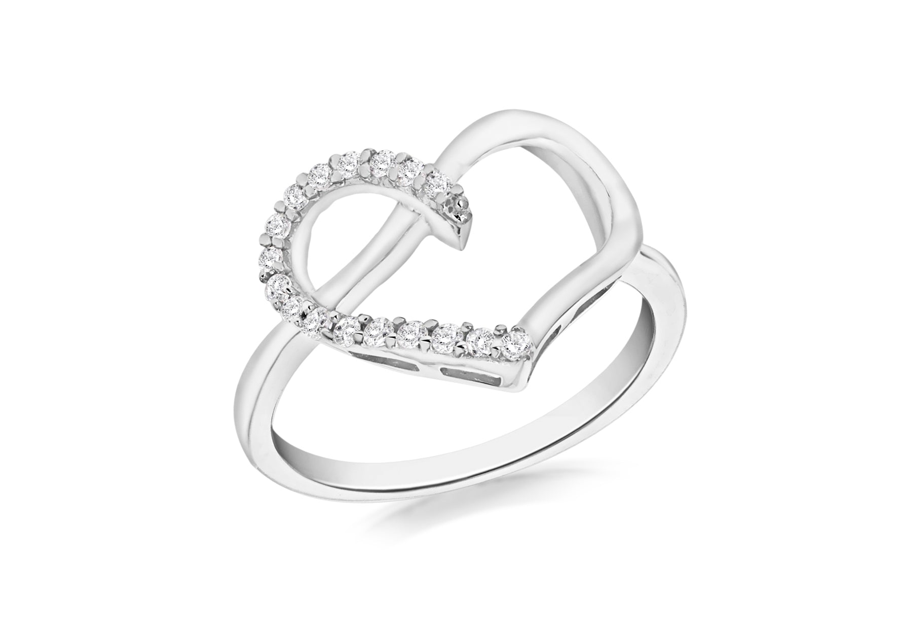 Sterling Silver Rhodium Plated Zirconia Heart Ring
