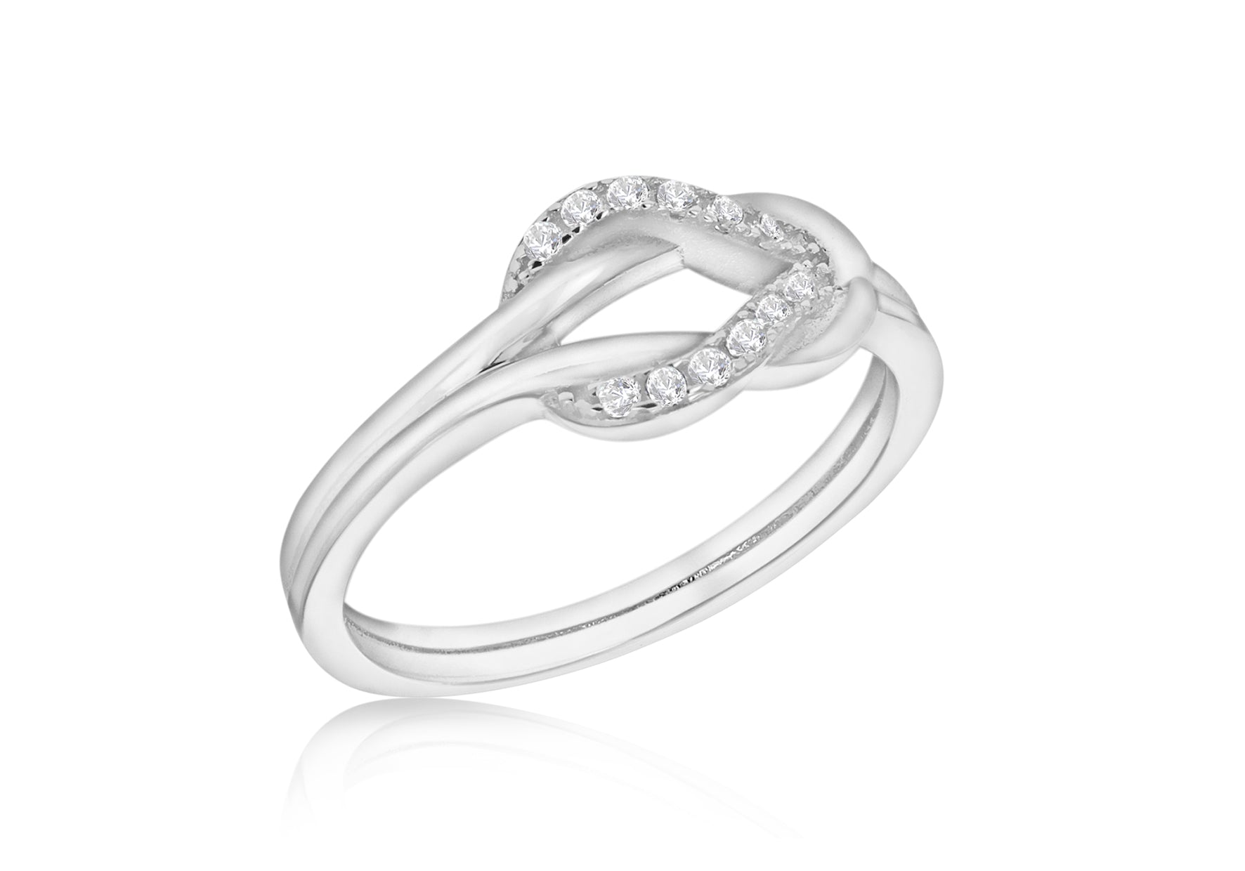 Sterling Silver Rhodium Plated Zirconia Linked Loops Ring