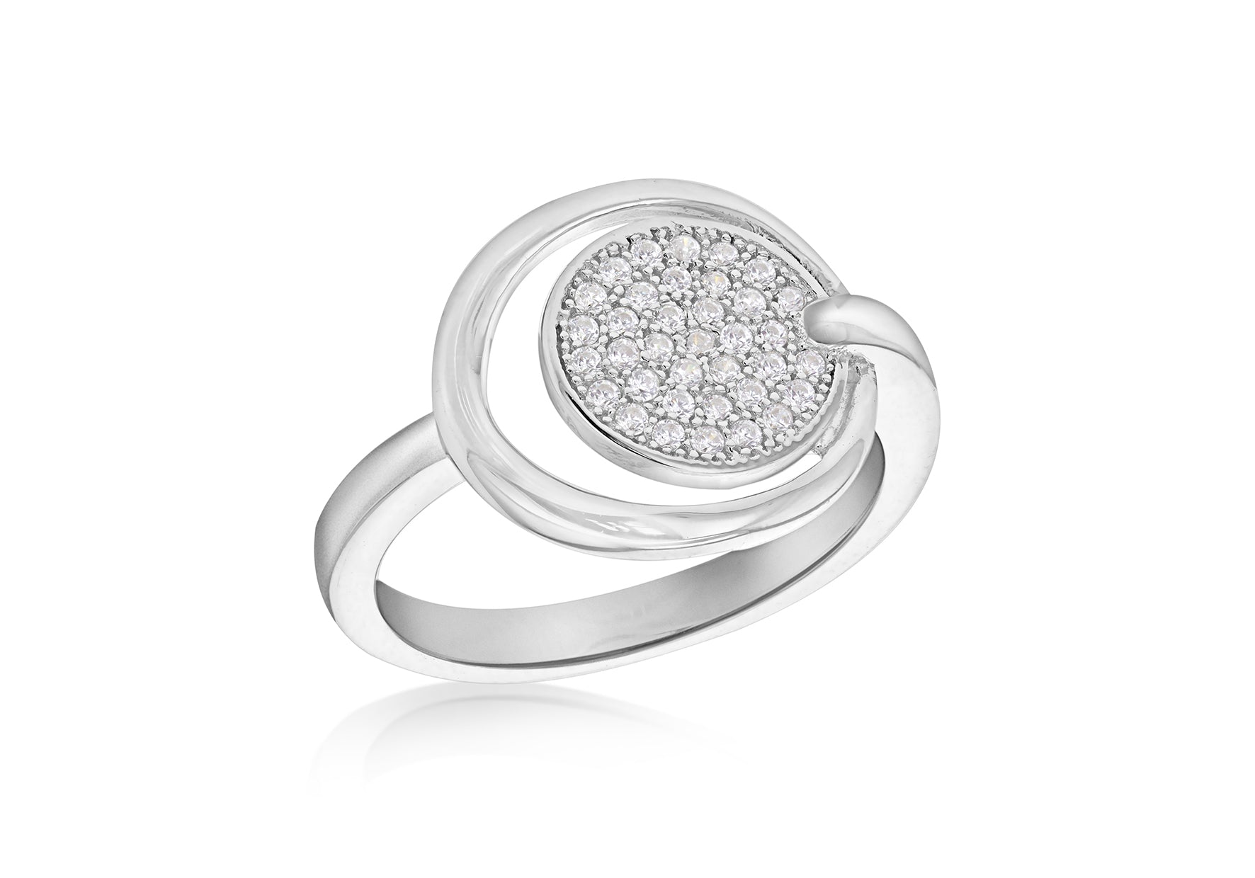 Sterling Silver Rhodium Plated Zirconia 13.3mm x 12.7mm Disc & Circle Ring
