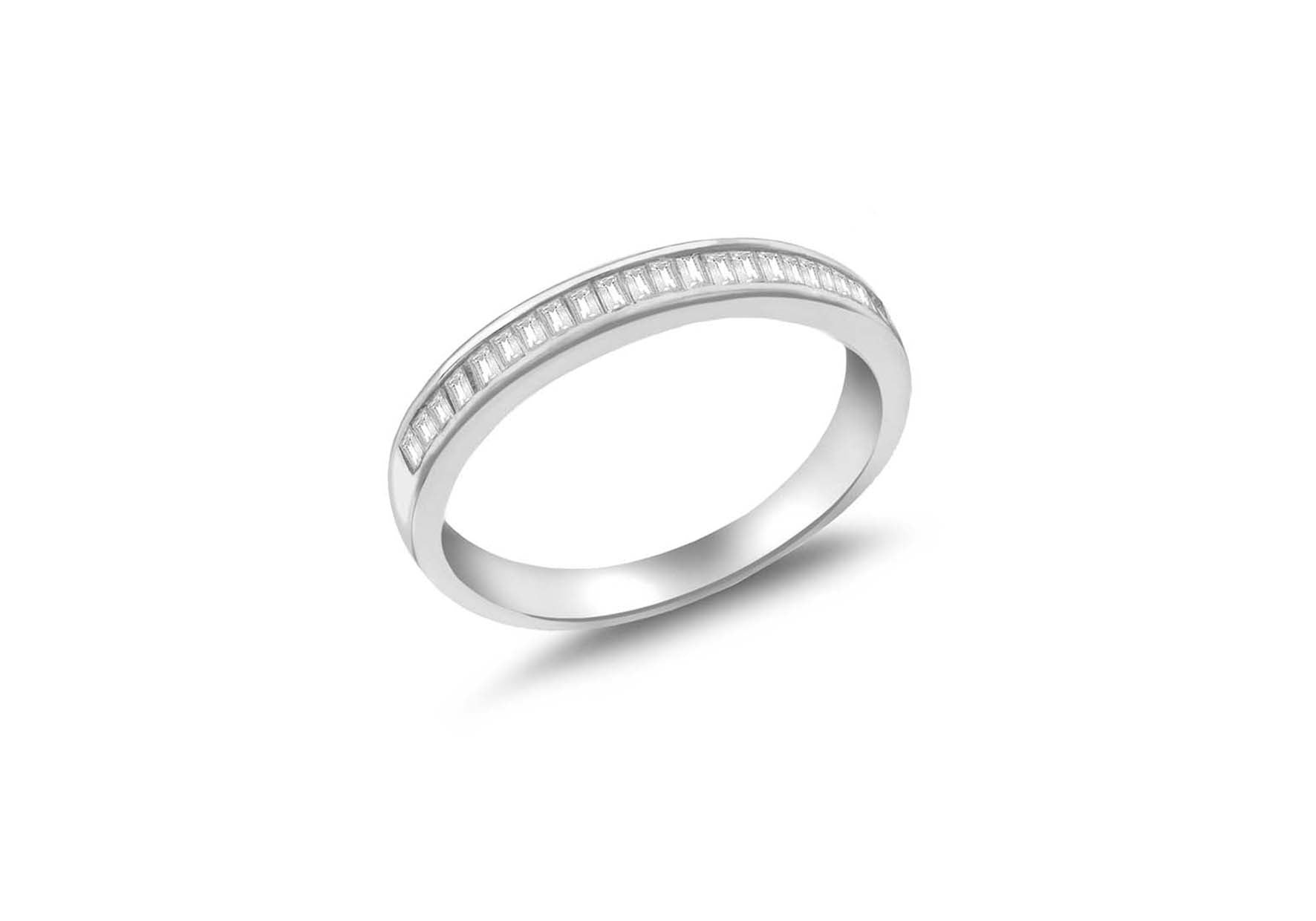 Sterling Silver Rhodium Plated Baguette Cut Zirconia Band Ring