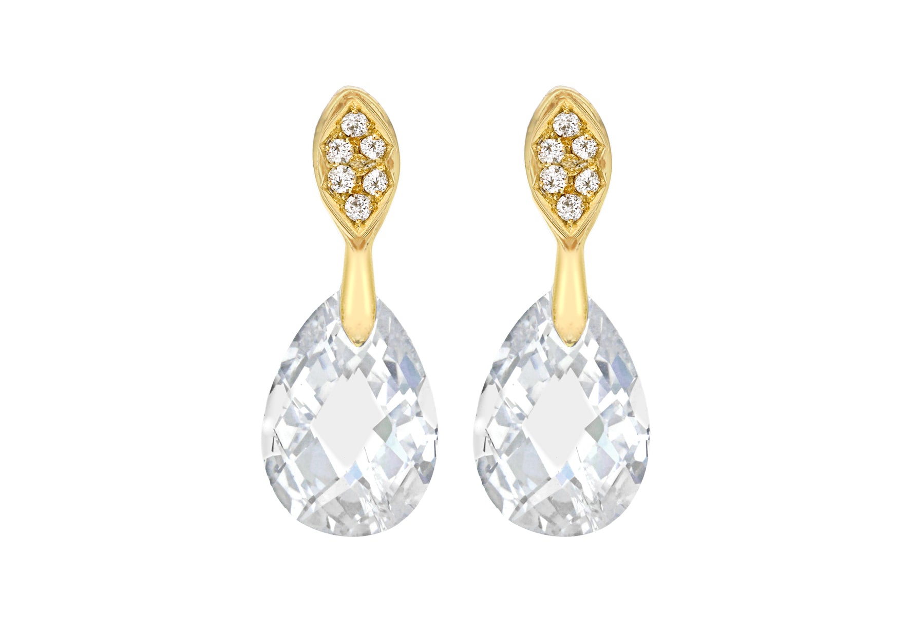 Sterling Silver Yellow Gold Plated Zirconia Set Faet Teardrop Earrings