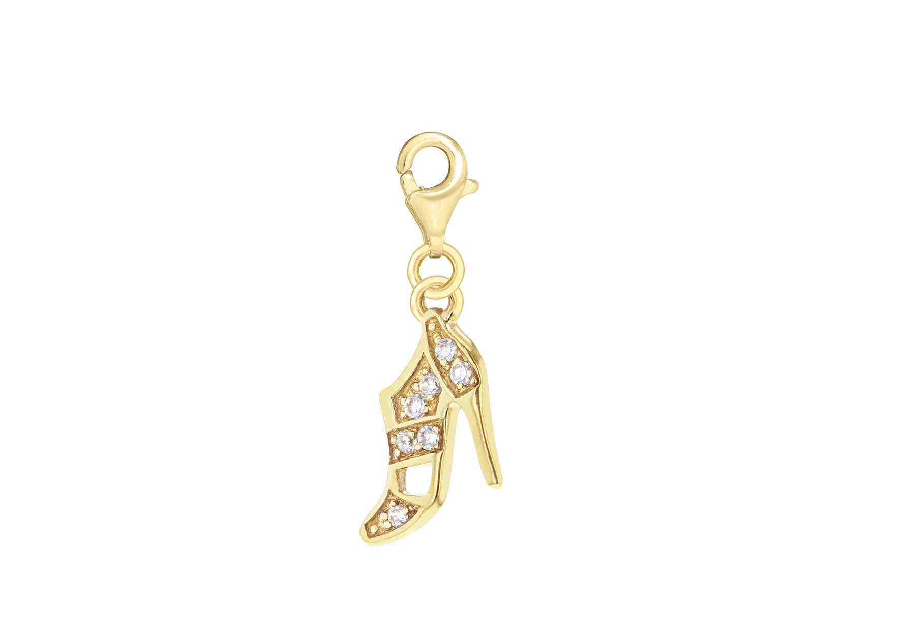Sterling Silver Gold Plated Zirconia Set Shoe Charm Pendant