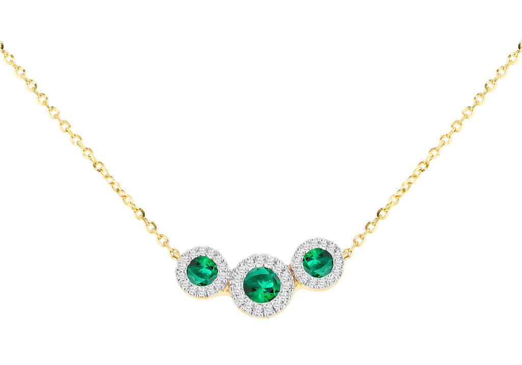 9ct Yellow Gold 0.08ct Diamond & Emerald Trilogy Pendant