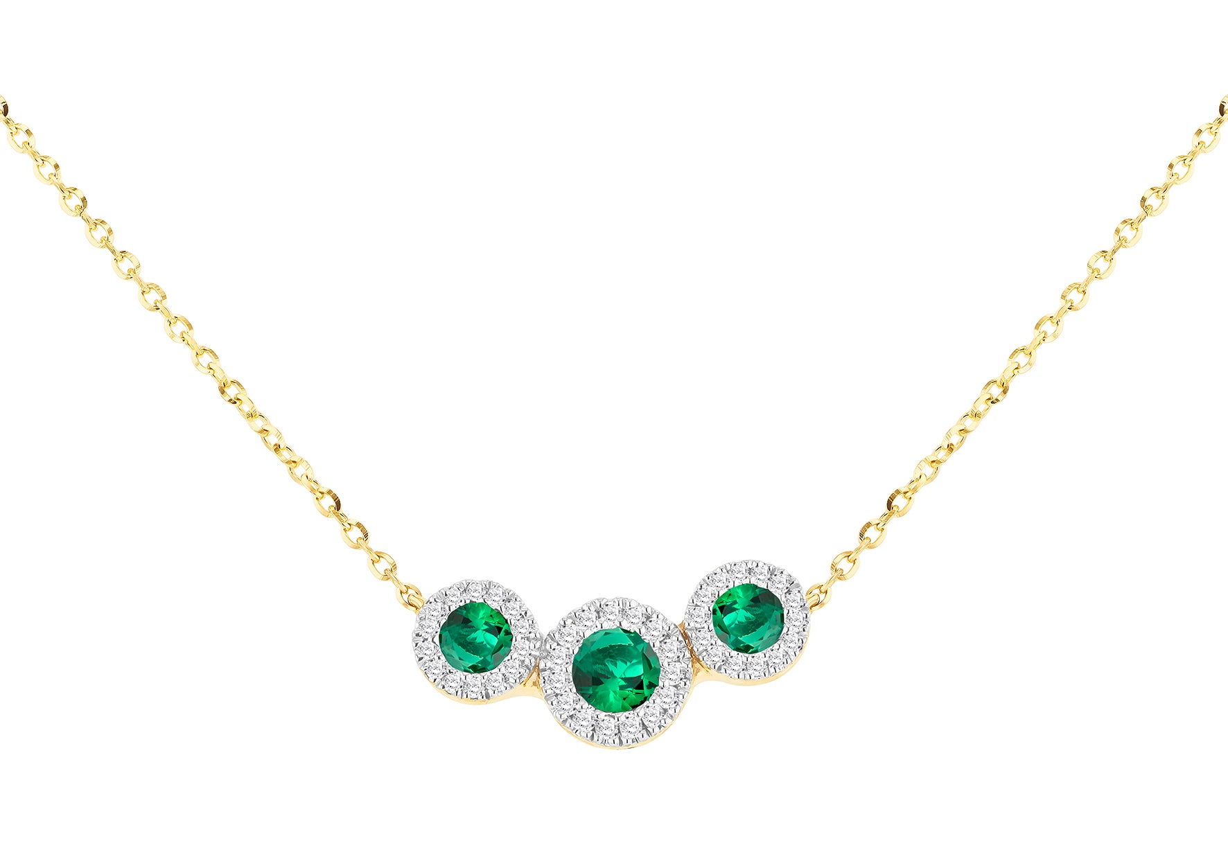 9ct Yellow Gold 0.08ct Diamond & Emerald Trilogy Pendant
