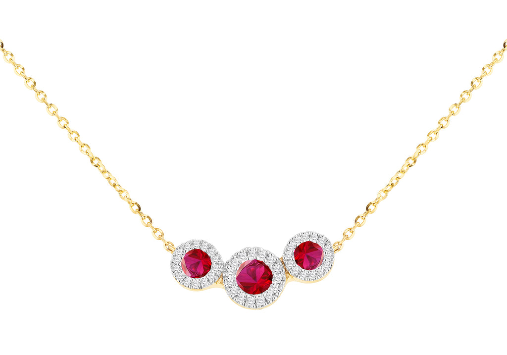 9ct Yellow Gold 0.08ct Diamond & Ruby Trilogy Pendant