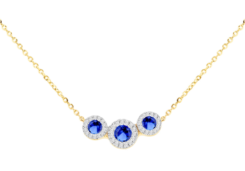 9ct Yellow Gold 0.8ct Diamond & Sapphire Trilogy Pendant