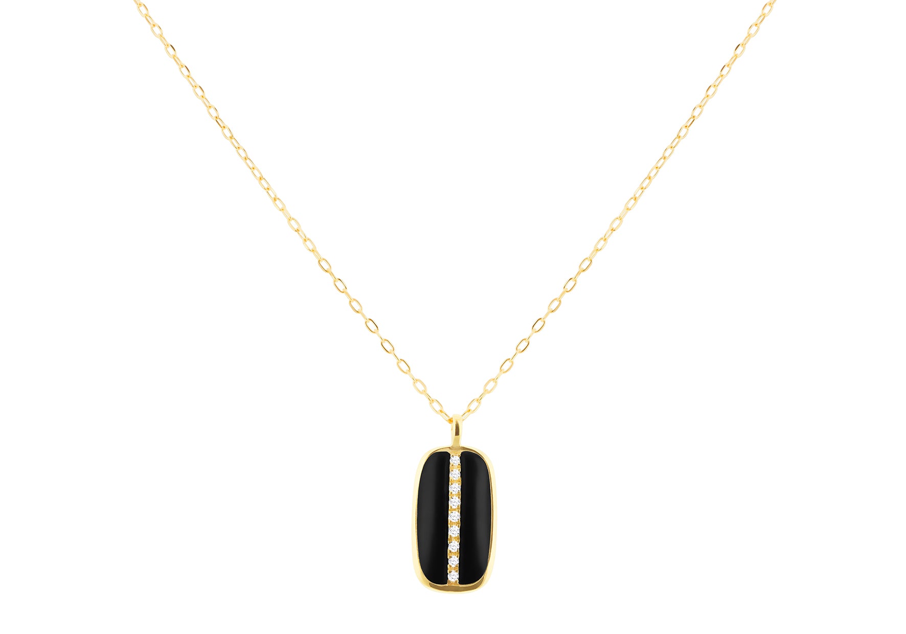 9ct Yellow Gold 0.009ct Diamond Set Black Oval Bar Pendant