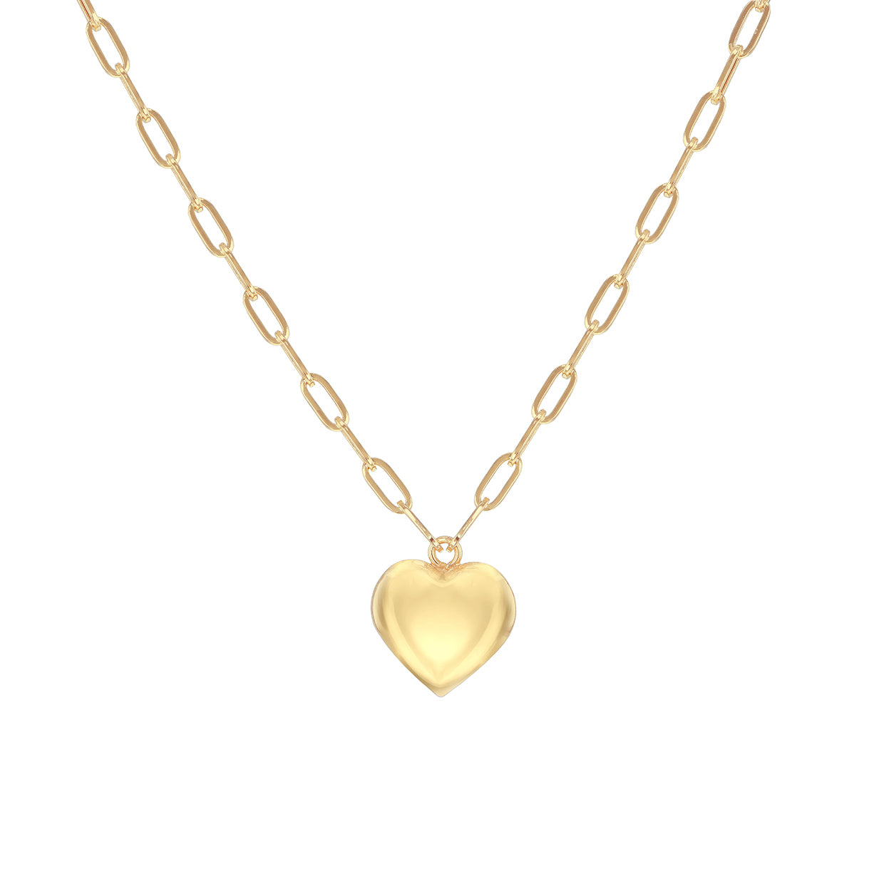 9ct Yellow Gold Puffed Heart Paper Chain Necklace