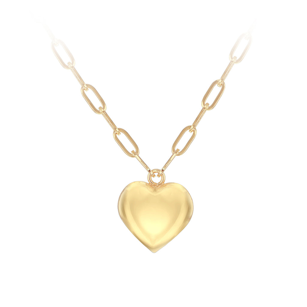 9ct Yellow Gold Puffed Heart Paper Chain Necklace