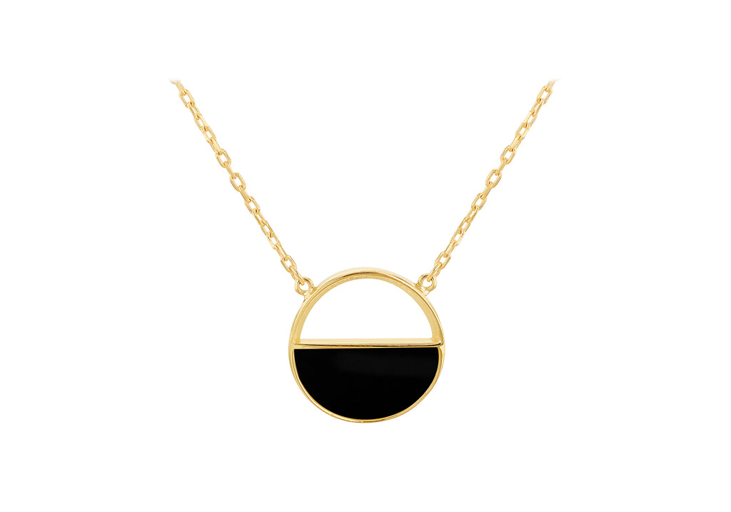 9ct Yellow Gold Black Onyx Crescent Pendant