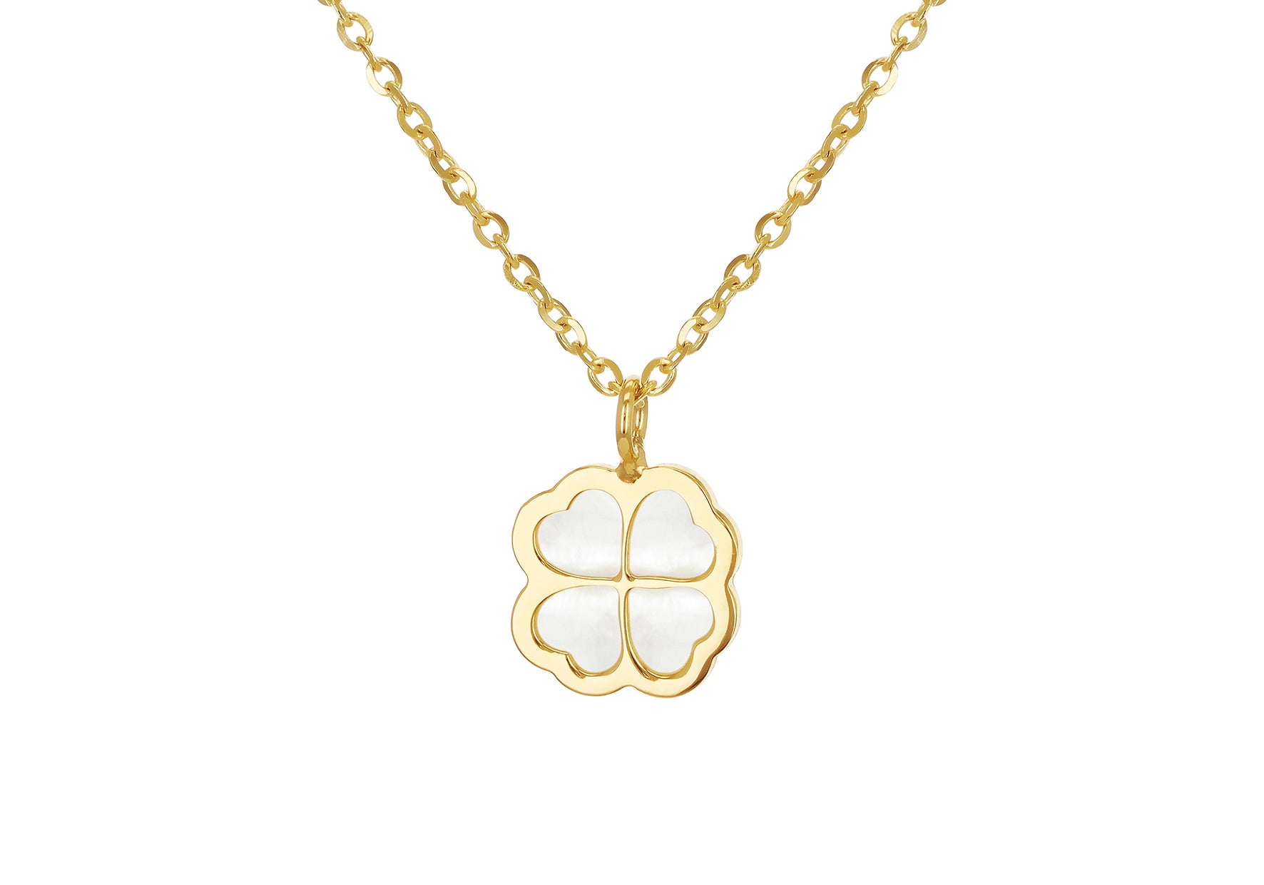 9ct Yellow Gold Mother Of Pearl Clover Petal Necklace