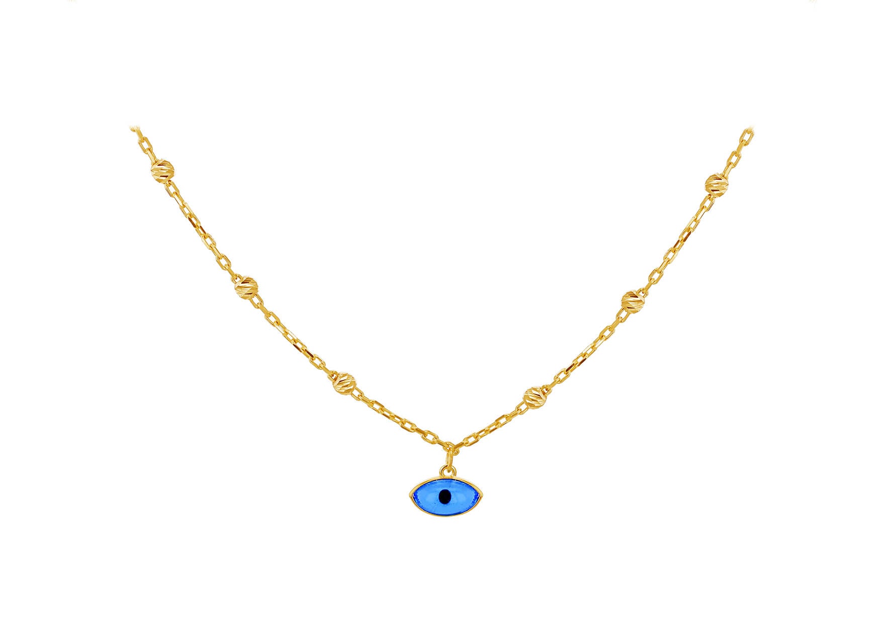 9ct Yellow Gold Evil Eye Ball Chain Pendant