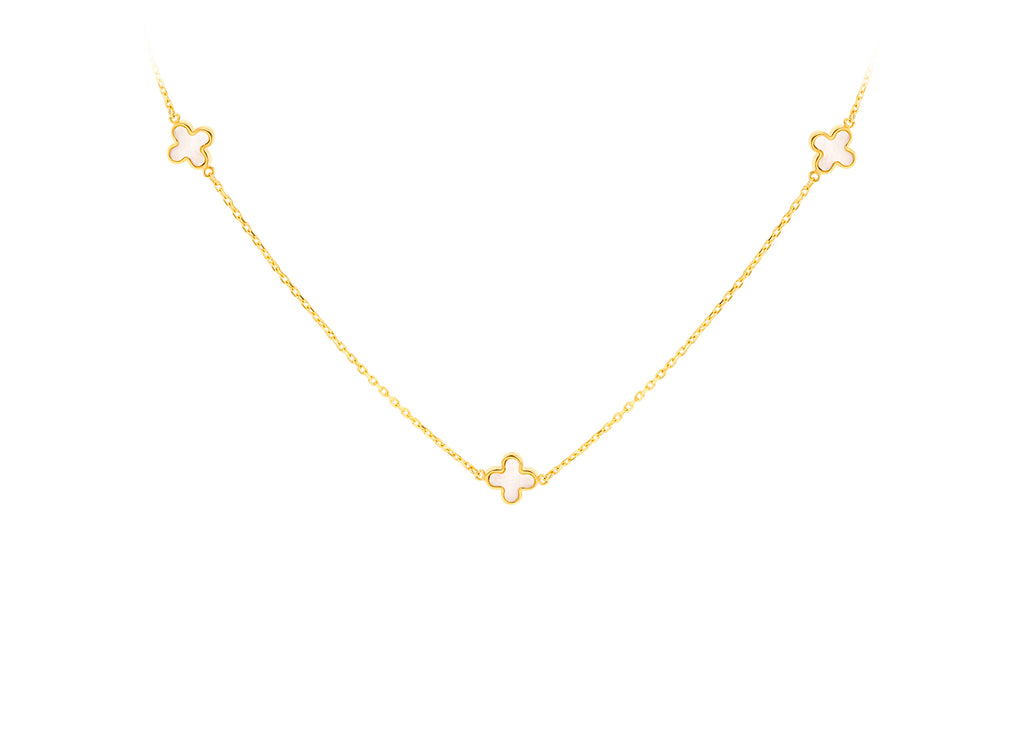 9ct Yellow Gold Mother of Pearl Clover Necklace