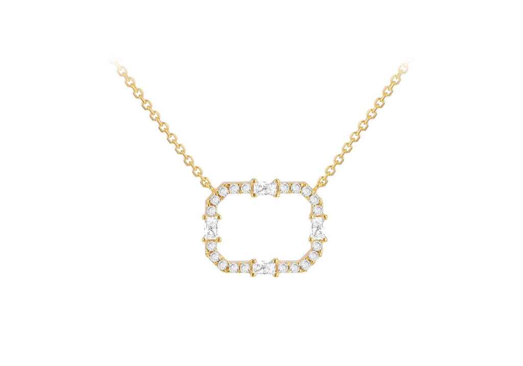 9ct Yellow Gold White Zirconia Square Frame Necklace