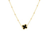 9ct Yellow Gold Black Onyx Clover Ball Chain Necklace
