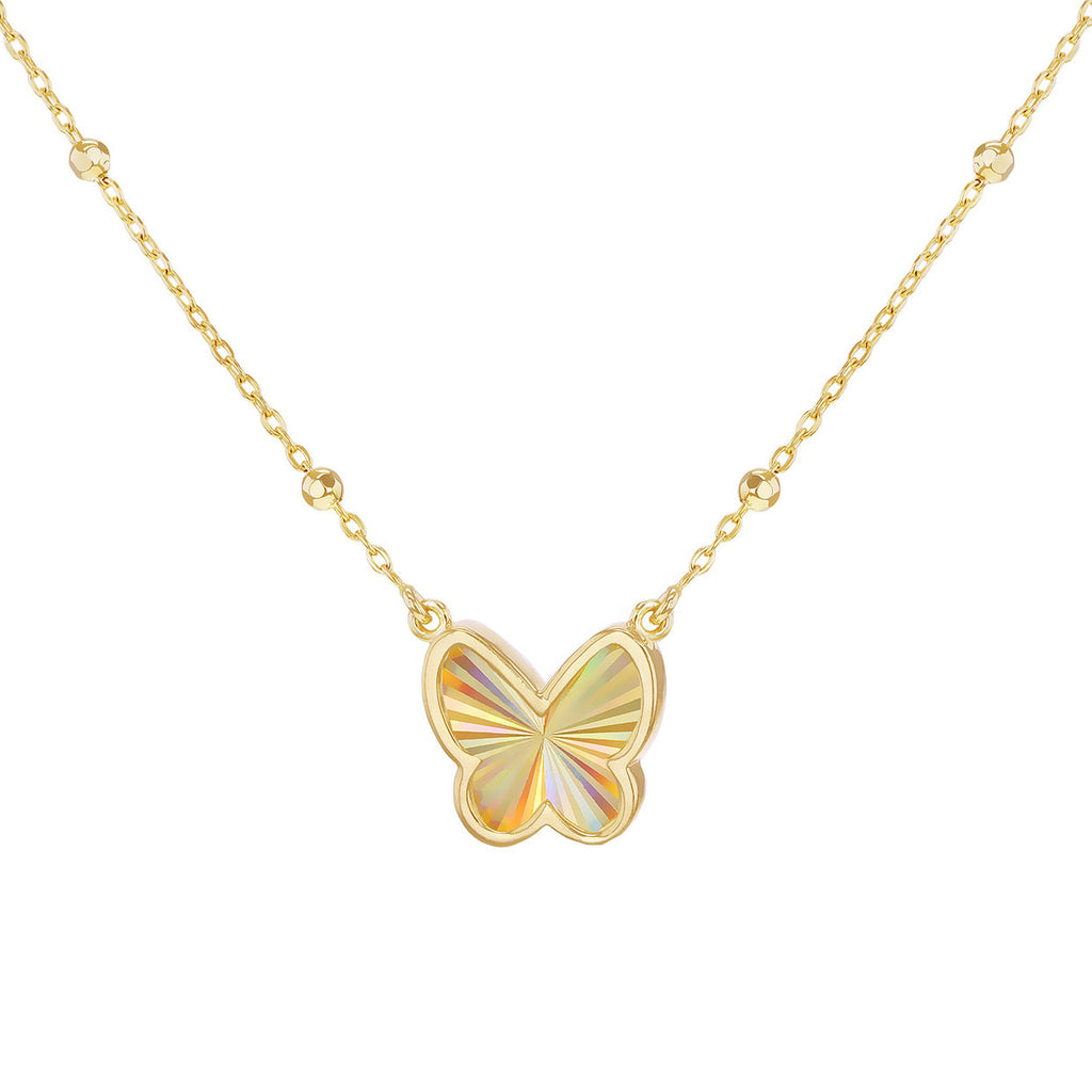 9ct Yellow Gold Rainbow Butterfly Adjustable Trace & Ball Chain Necklace