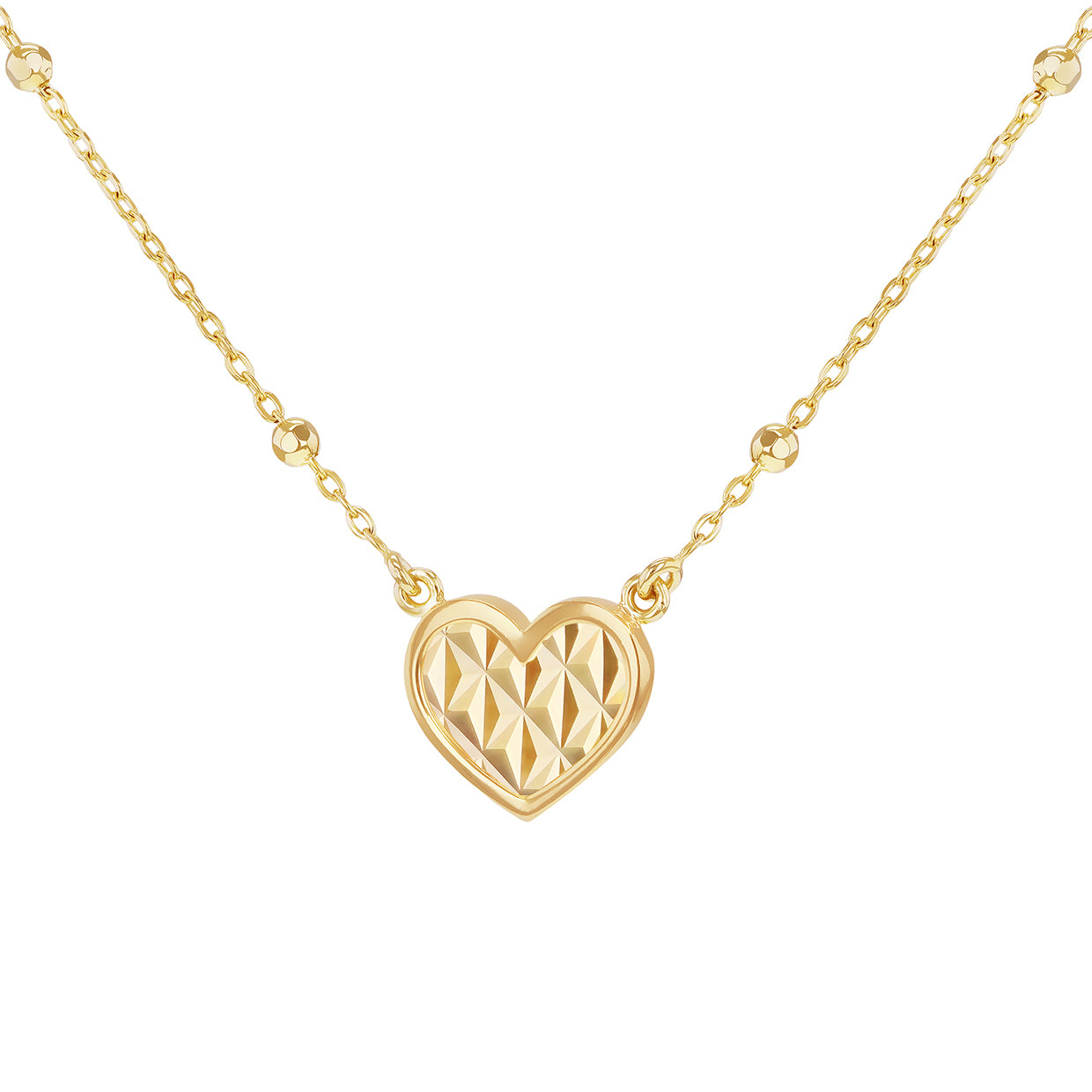 9ct Yellow Gold Shimmer Heart Adjustable Trace & Ball Chain Necklace
