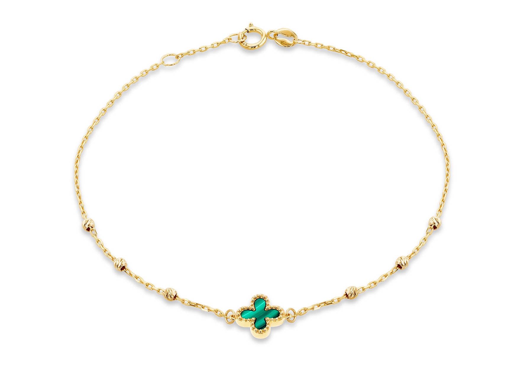 9ct Yellow Gold Malachite Clover Ball Bracelet