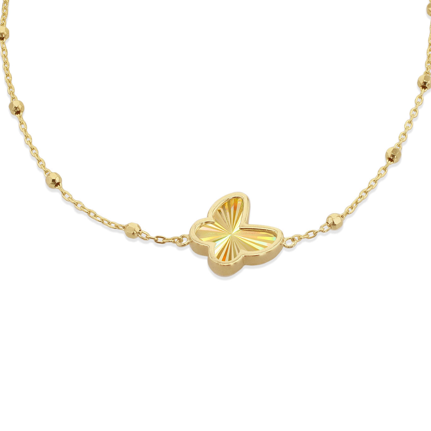9ct Yellow Gold Rainbow Butterfly Adjustable Trace & Ball Bracelet