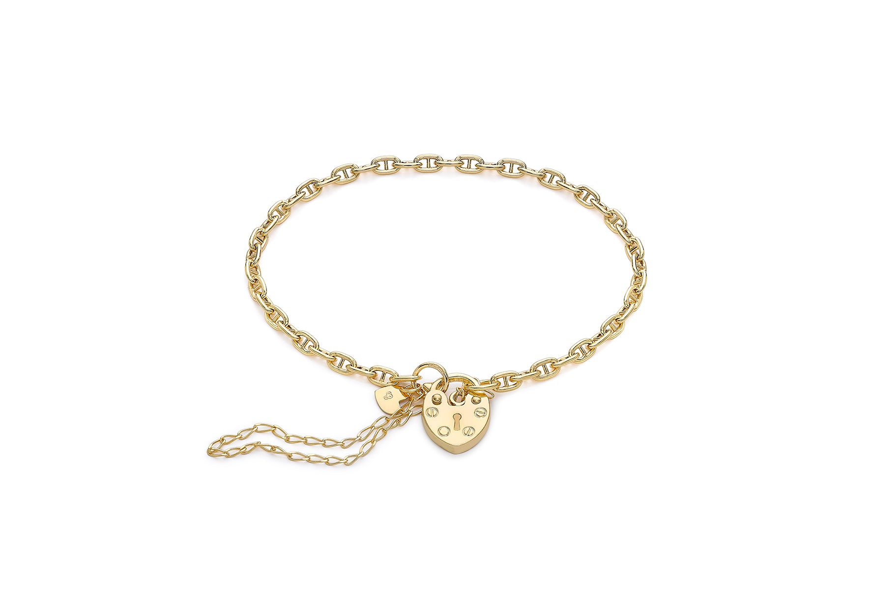 9ct Yellow Gold Padlock & Key Safety Chain Bracelet