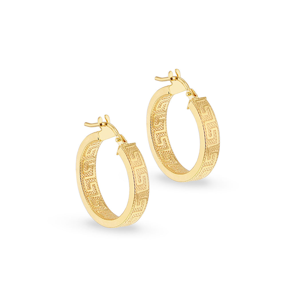 9ct Gold Greek Key Hoop Earrings