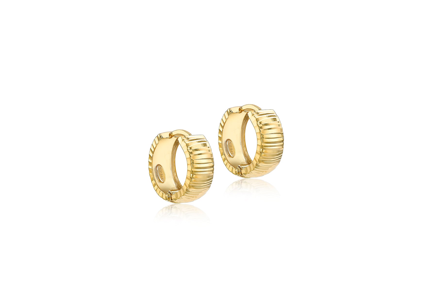 9ct Yellow Gold Striated Groove Huggy Earrings
