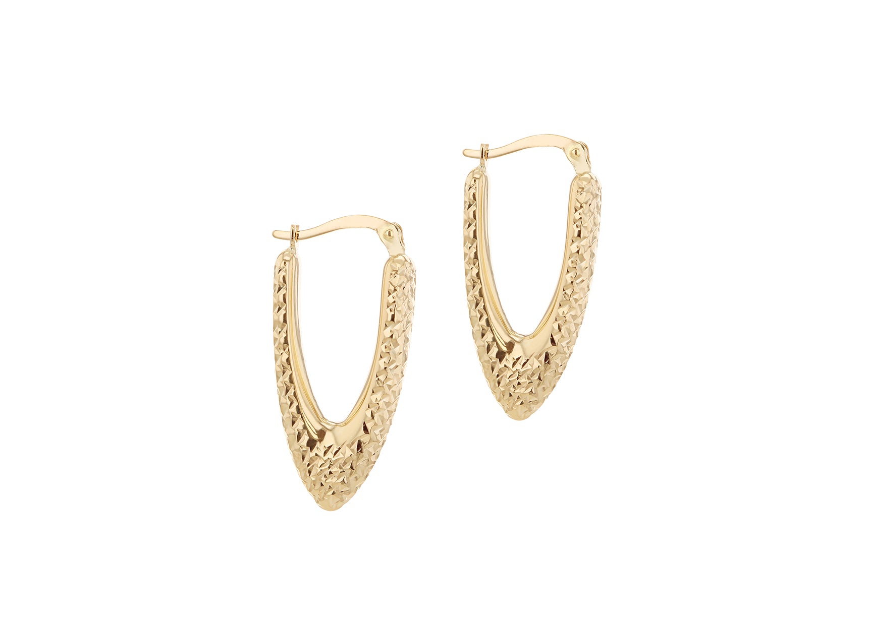 9ct Yellow Gold V Drop Hoop Earrings