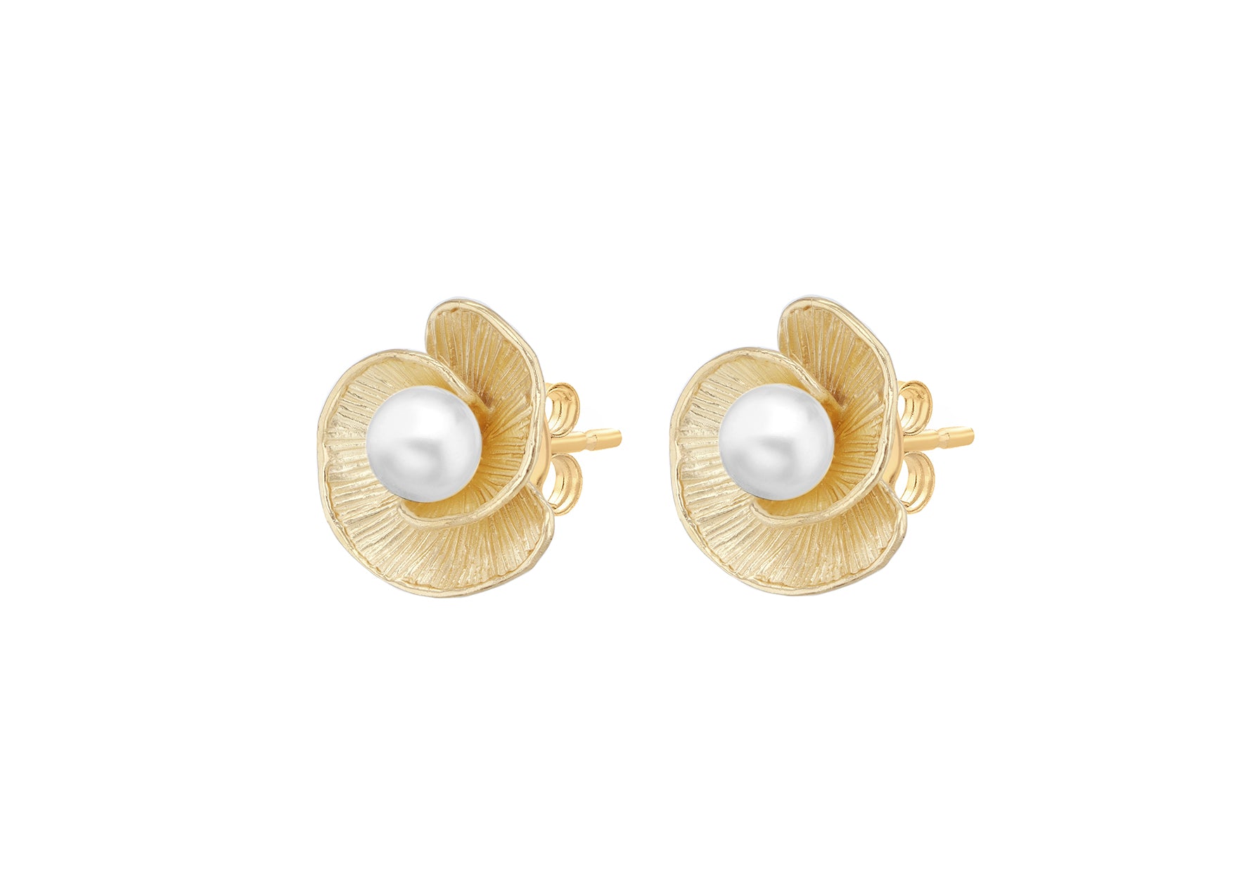 9ct Yellow Gold Freshwater Pearl Flower Stud Earrings