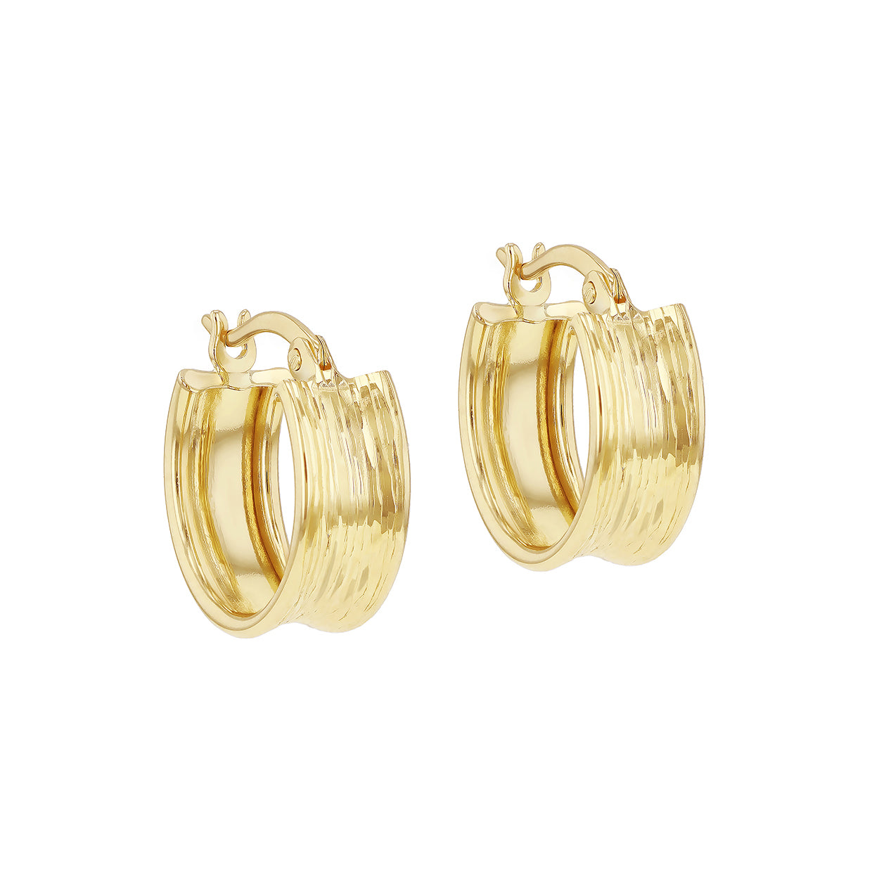 9ct Yellow Gold Hammered Ridge Cuff Earrings