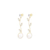 9ct Yellow Gold Zirconia & Freshwater Pearl Flower Stem Drop Earrings