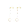 9ct Yellow Gold Zirconia & Freshwater Pearl Flower Stem Drop Earrings