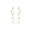 9ct Yellow Gold Zirconia & Freshwater Pearl Flower Stem Drop Earrings