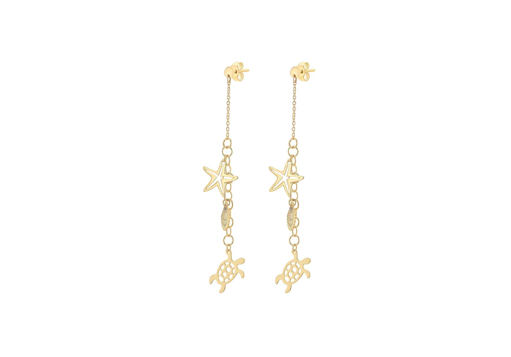 9ct Yellow Gold Sea Life Drop Earrings