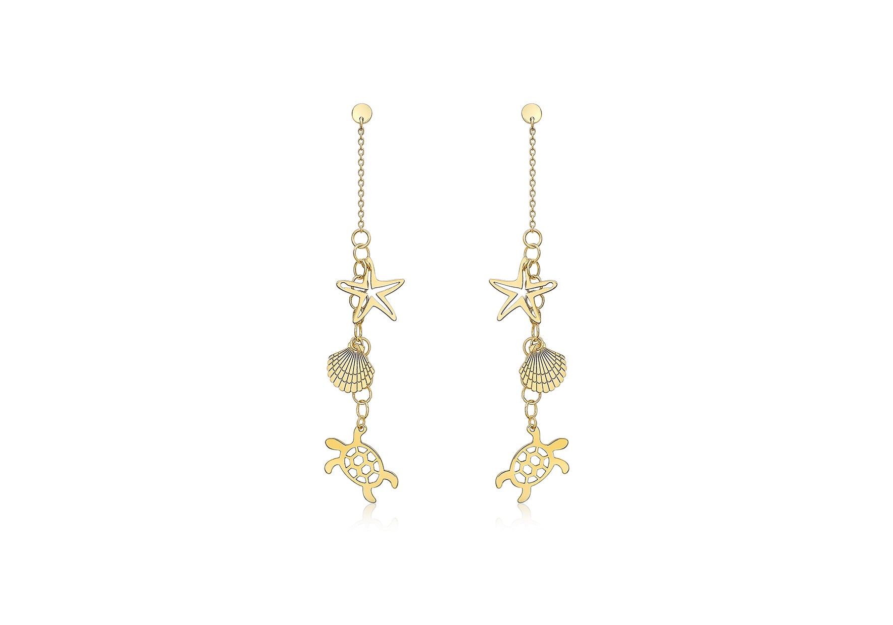 9ct Yellow Gold Sea Life Drop Earrings