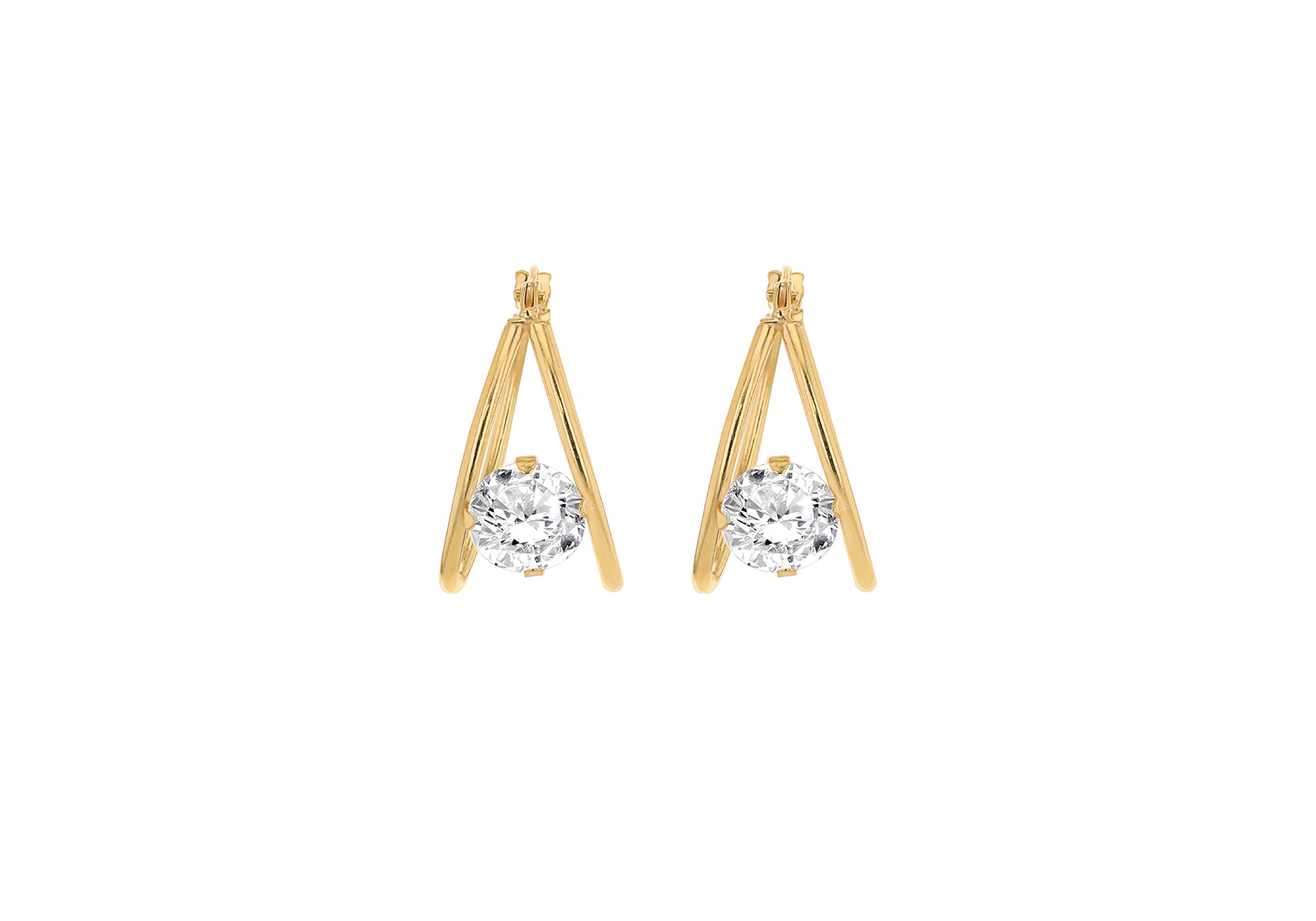 9ct Yellow Gold Floating Zirconia Twin Hoop Earrings