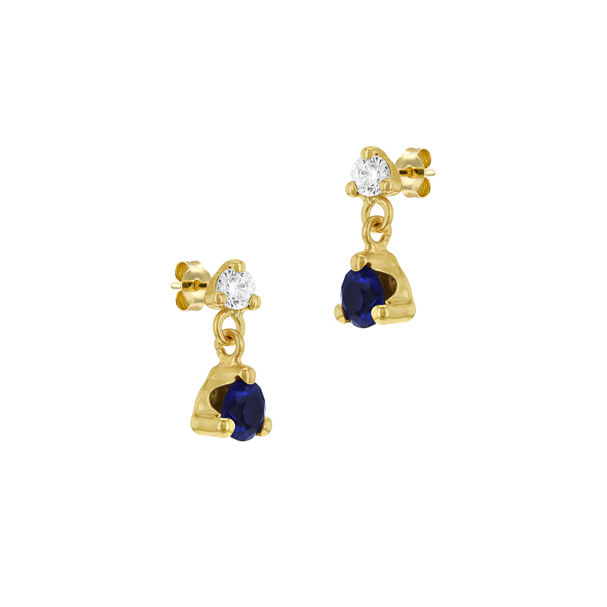 9ct Yellow Gold White & Blue Zirconia Drop Stud Earrings