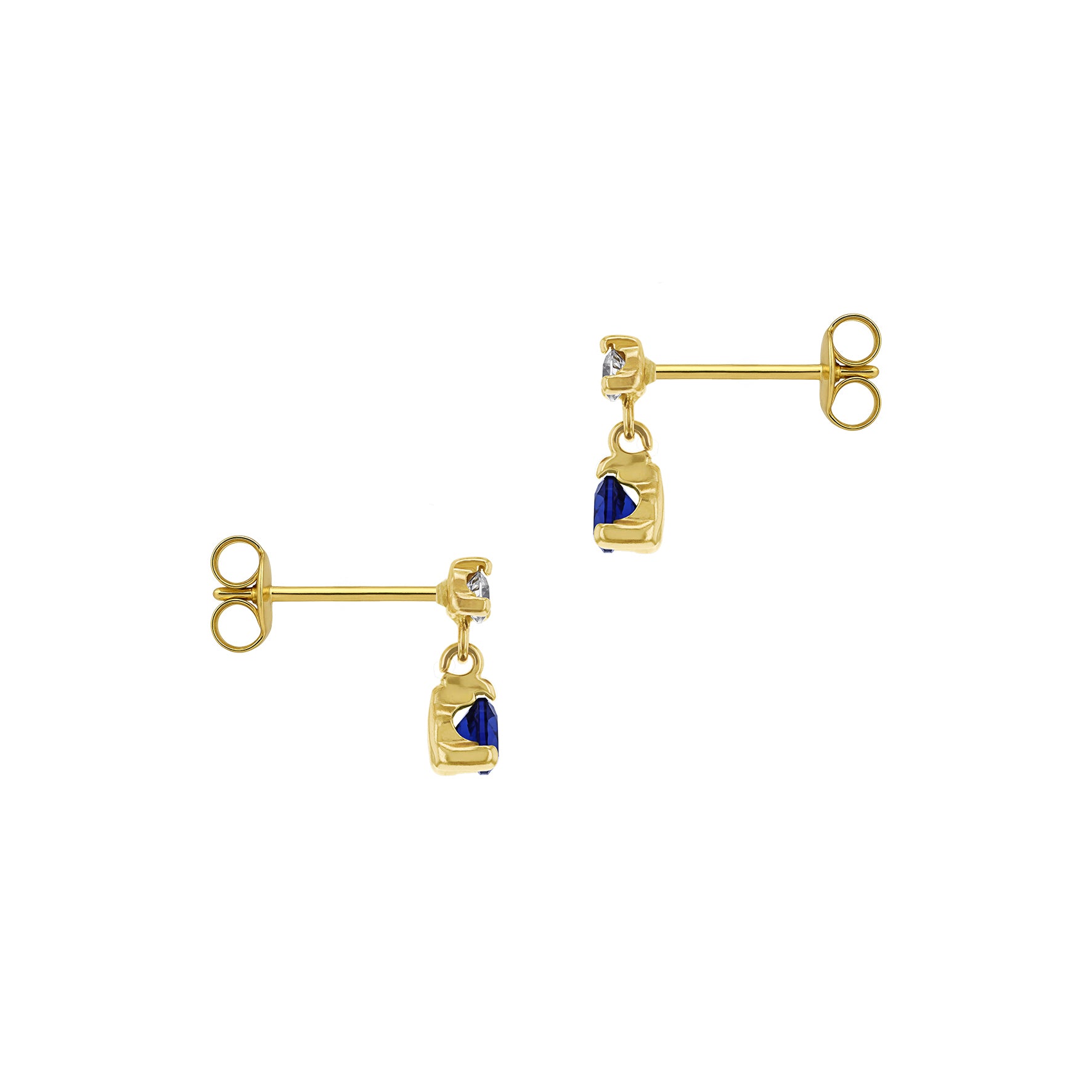 9ct Yellow Gold White & Blue Zirconia Drop Stud Earrings