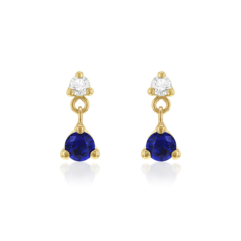 9ct Yellow Gold White & Blue Zirconia Drop Stud Earrings
