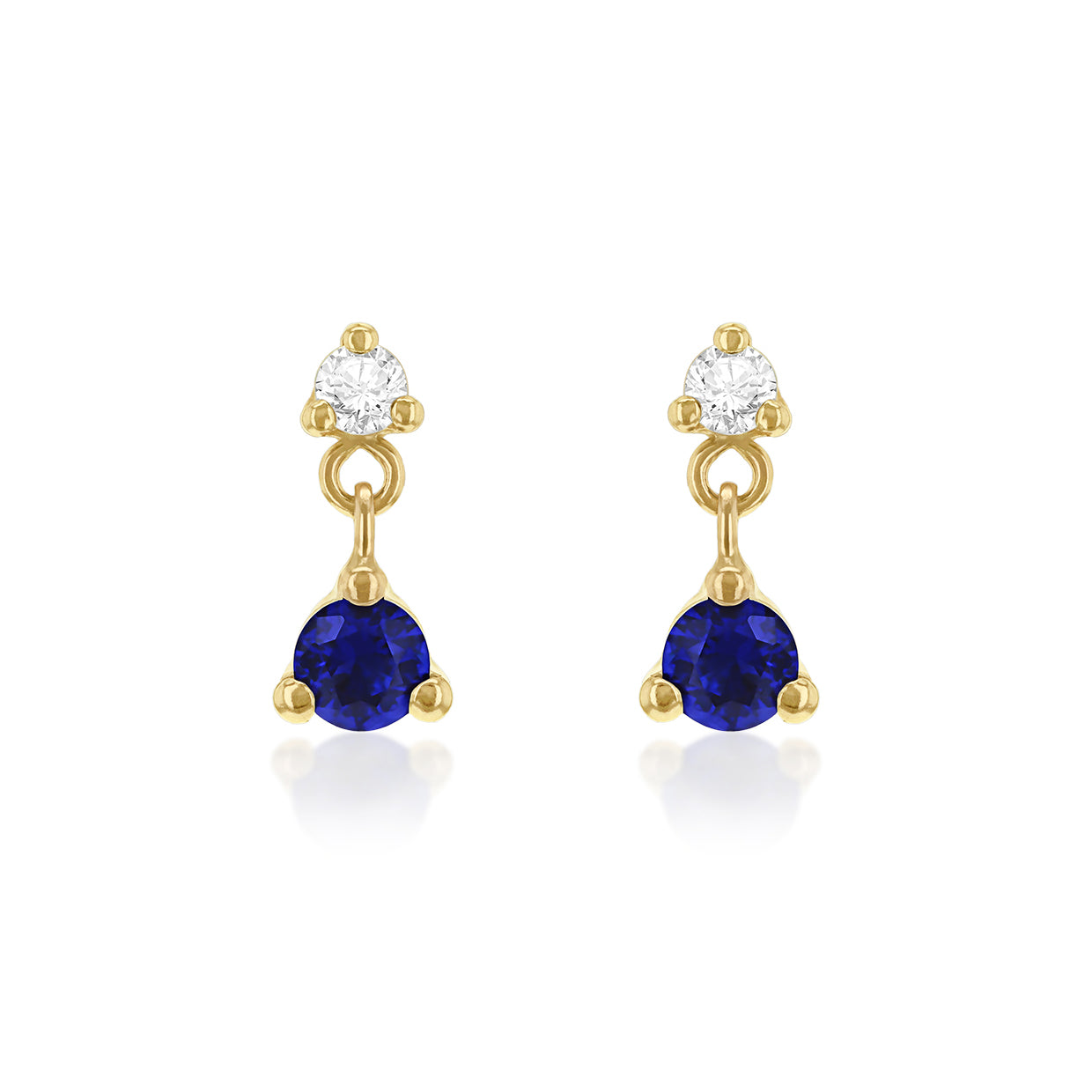 9ct Yellow Gold White & Blue Zirconia Drop Stud Earrings