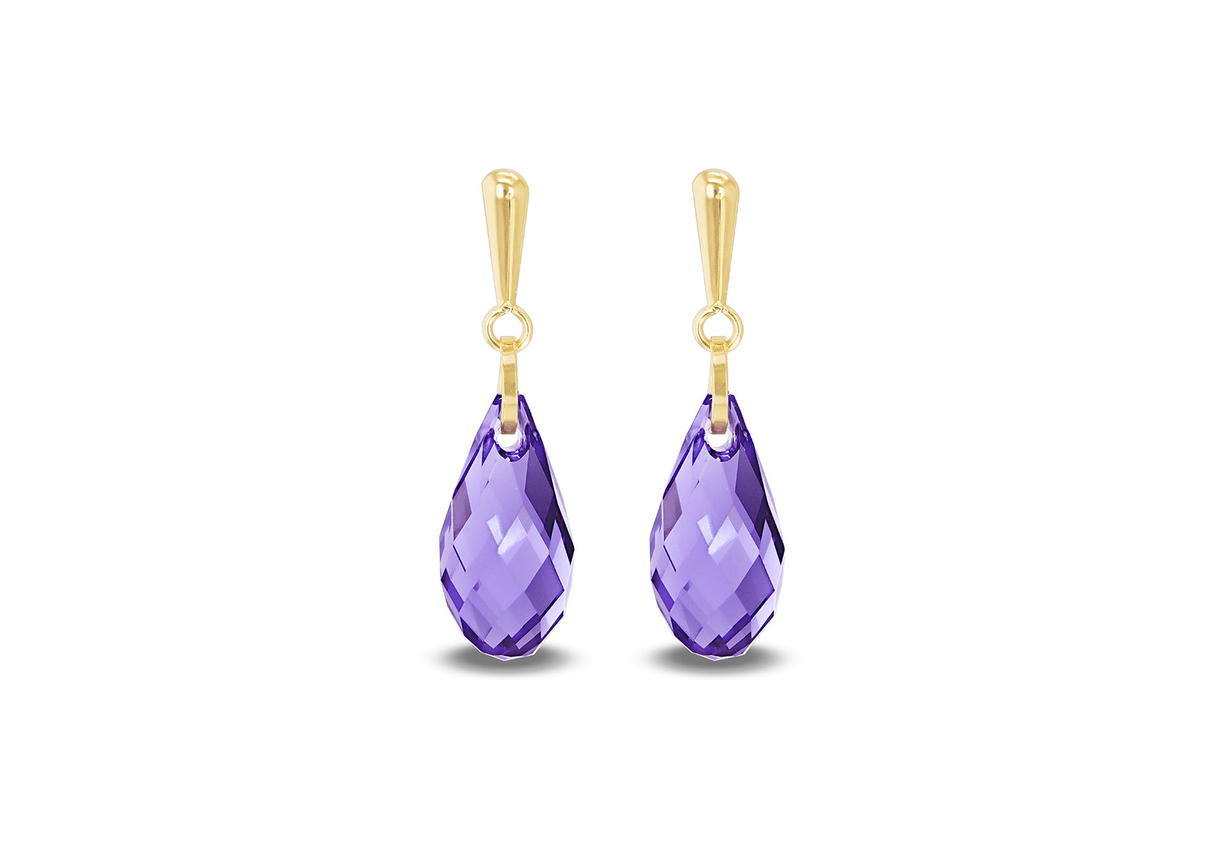 9ct Yellow Gold Purple Swarovski Crystal Drop Earrings