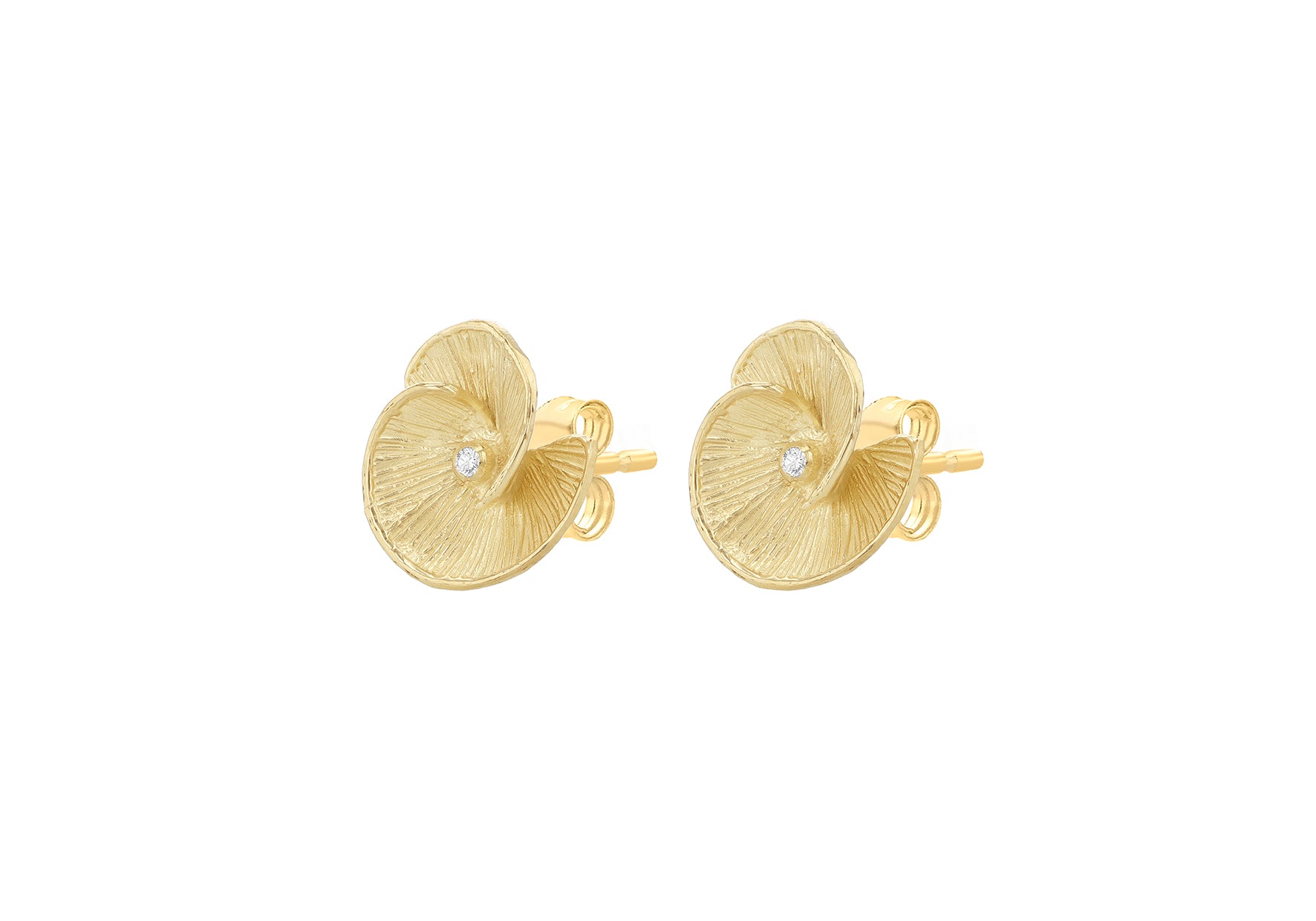 9ct Yellow 0.03ct Diamond Flower Bloom Stud Earrings