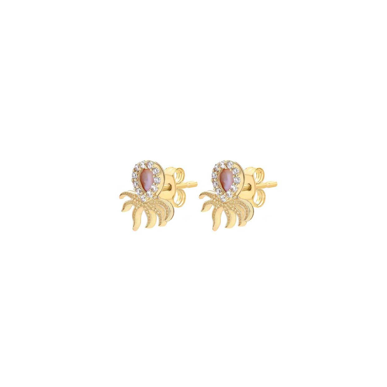 9ct Yellow Gold Mother Of Pearl & Zirconia Octopus Stud Earrings