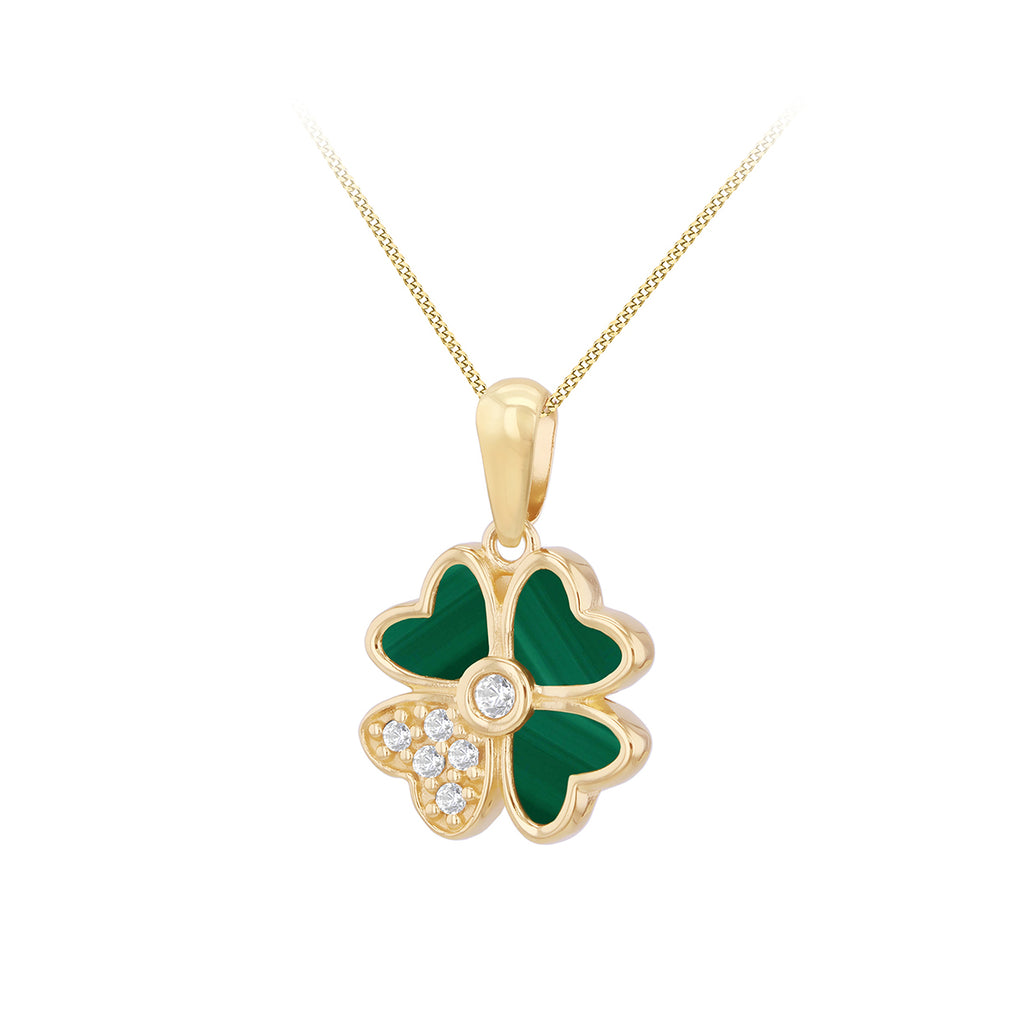 9ct Yellow Gold Malachite & Zirconia Heart Flower Pendant