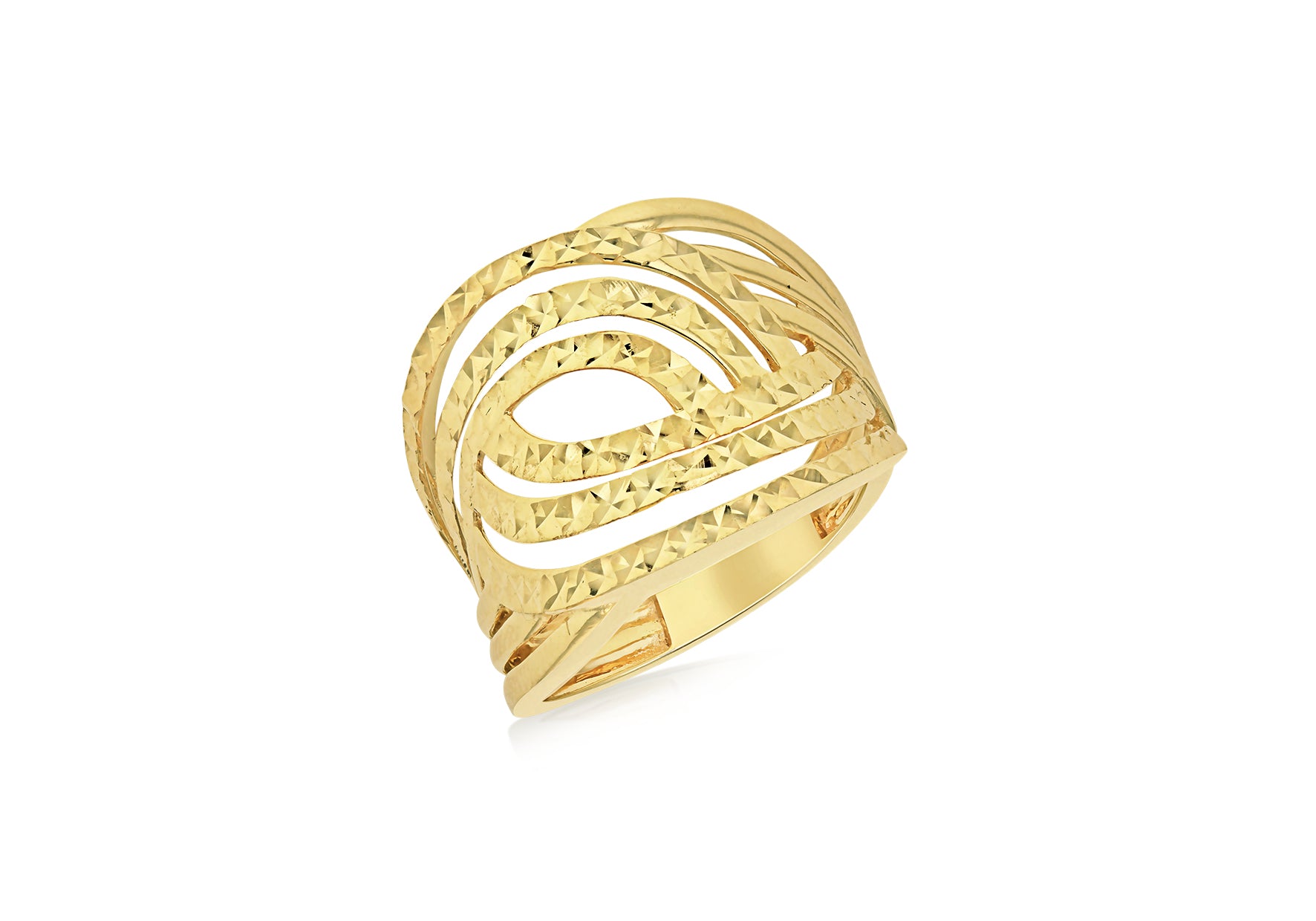 9ct Yellow Gold Multi-Row Diamond-Cut Openwork Ring
