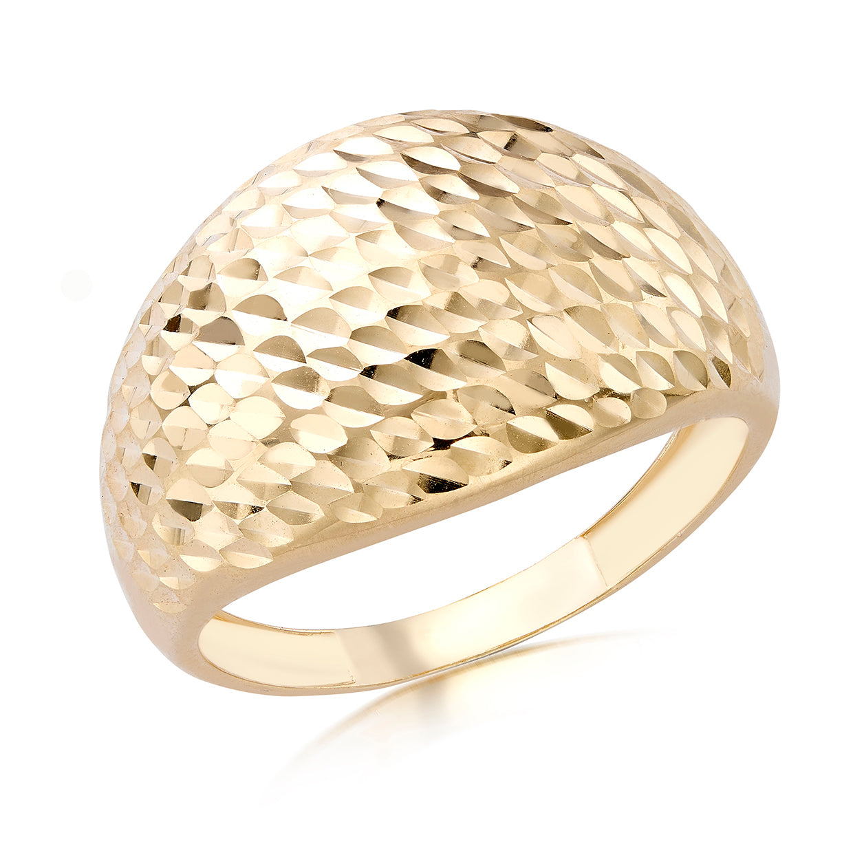 9ct Gold Diamond Cut Graduated Hammered Dome Ring
