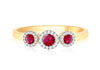 9ct Yellow Gold 0.28 Carat Diamonds and Rubies Trinity Ring