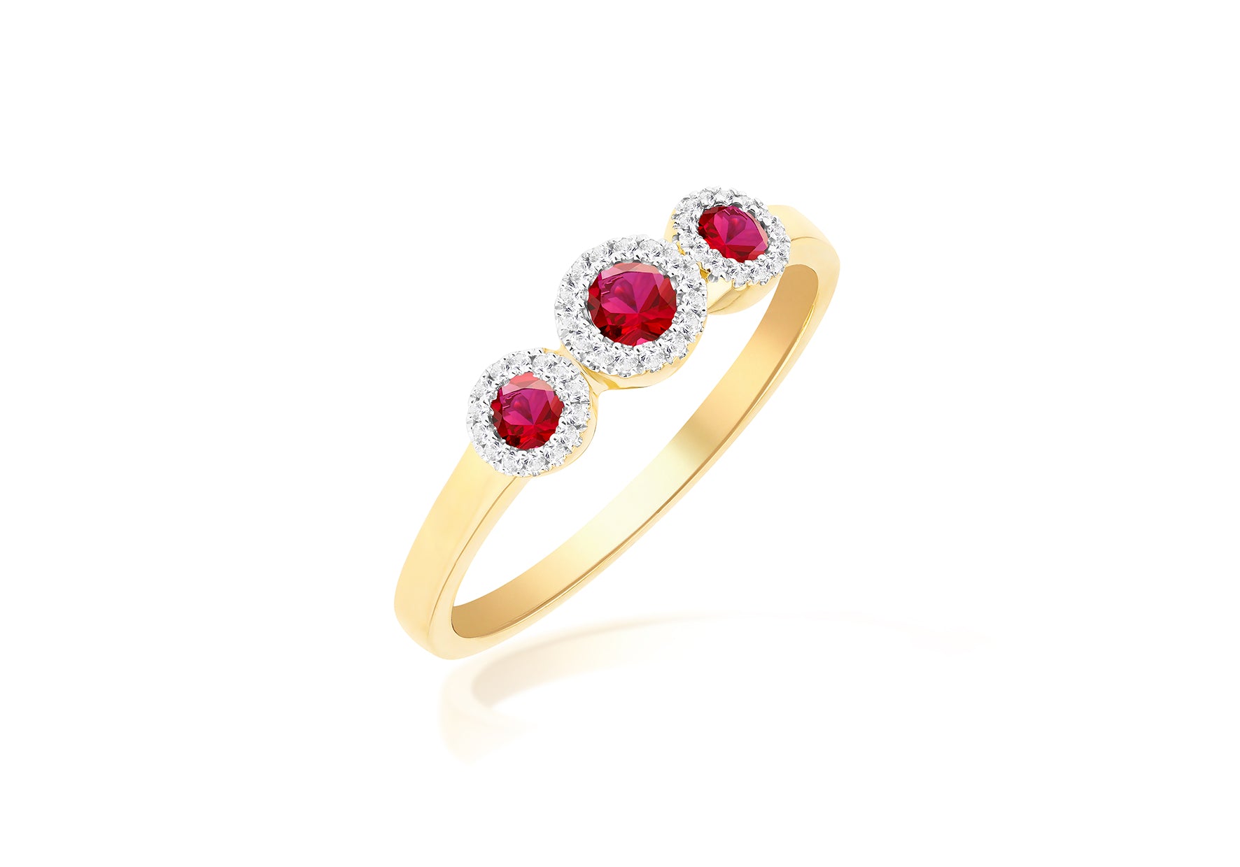 9ct Yellow Gold 0.28 Carat Diamonds and Rubies Trinity Ring